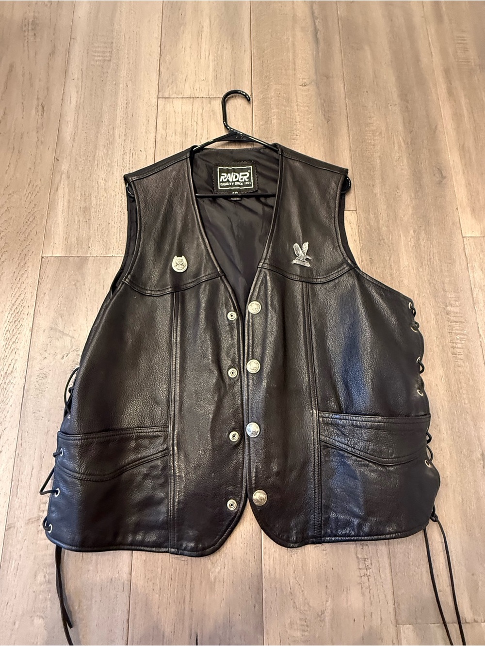 Raider Black Leather Motorcycle Vest